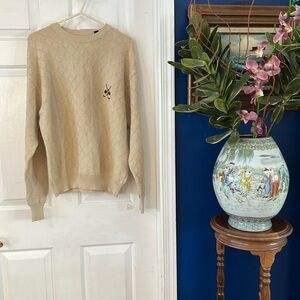 Men's Vintage Bolle Golf Tan Crewneck Sweater with Embroidered Logo Size Medium